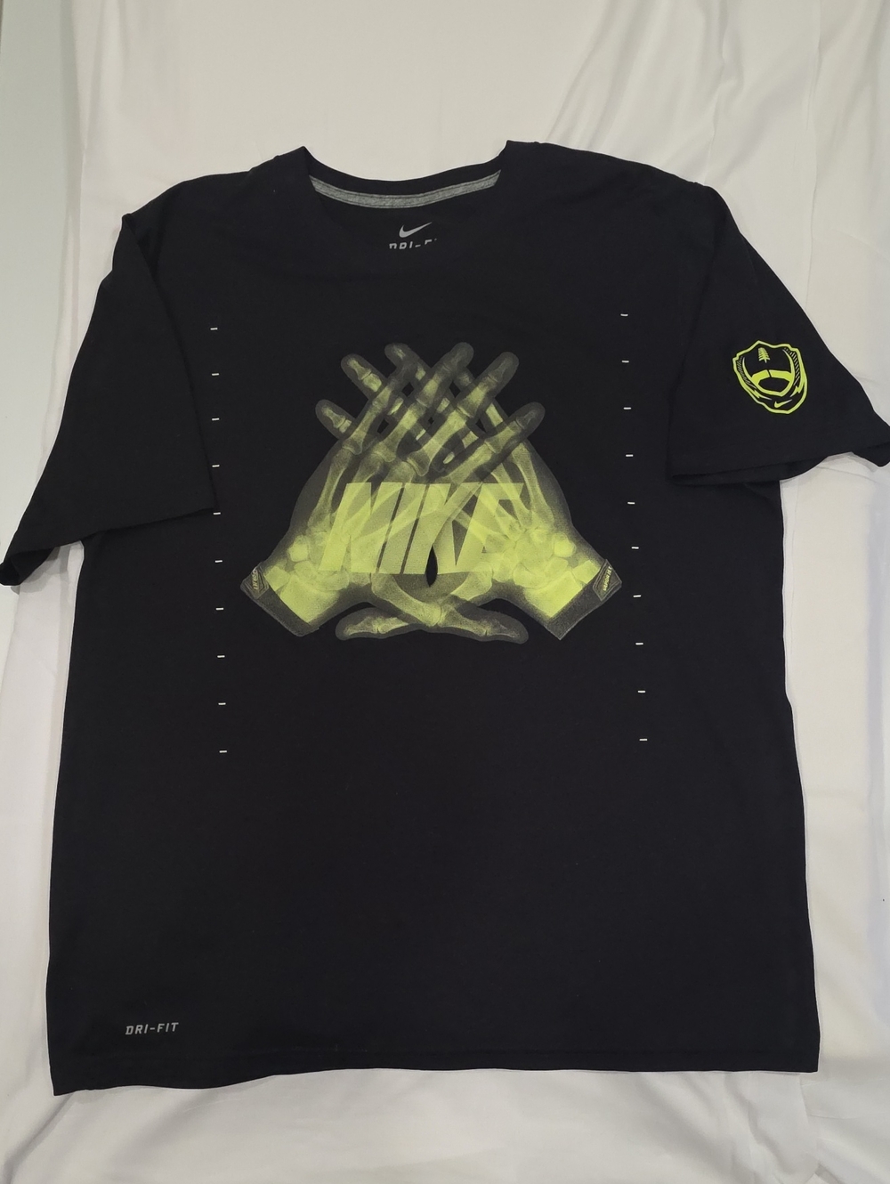 Nike Black Short Sleeve Tee with Neon Yellow X-Ray Hand Graphic Glow In The Dark